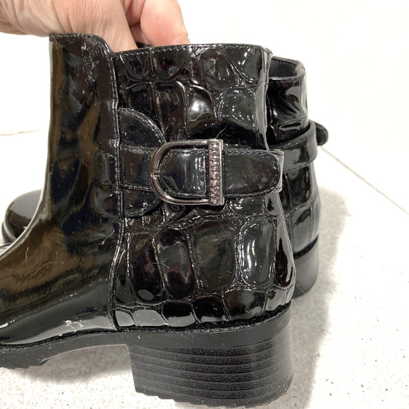 Valdini Mia ankle boots black patent and moc croc texture US 6M zip faux buckle - Picture 3 of 11